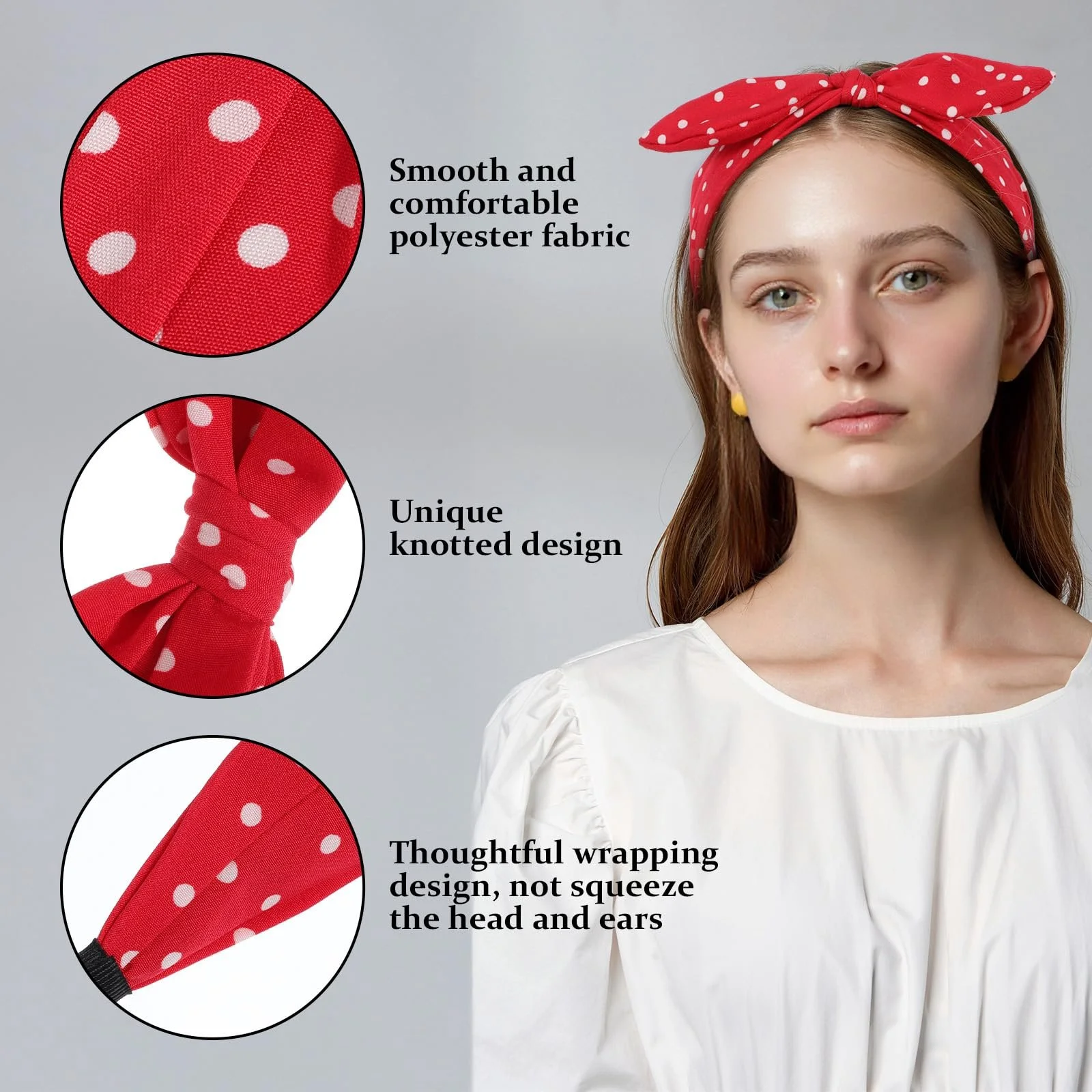 Пов'язка на голову Широка в горошок з бантом, фото №3