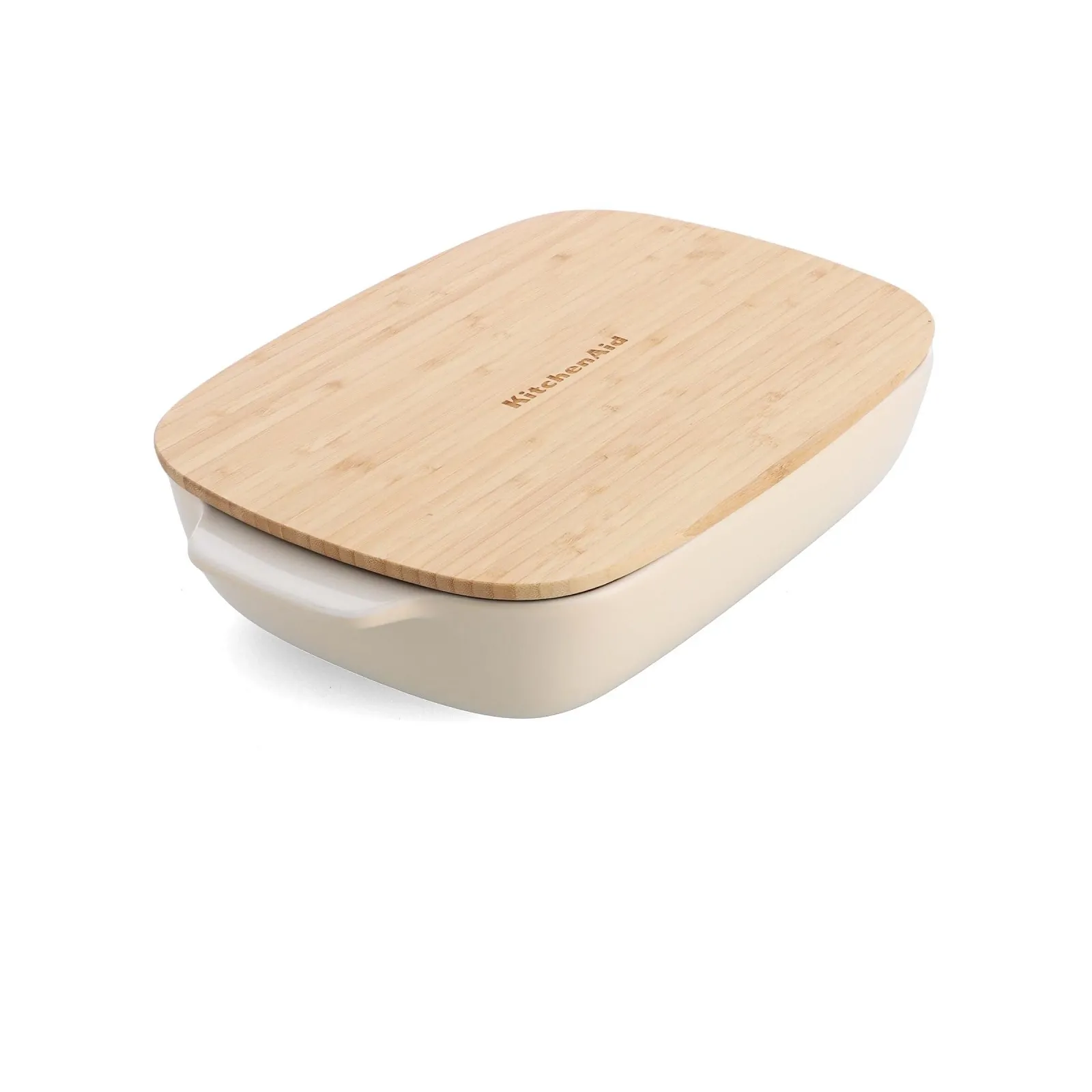 Форма для запекания KitchenAid Stoneware прямоугольная керамическая с бамбуковой крышкой 32 см / 3.8 л Миндальный крем, фото №2 Форма для запекания KitchenAid Stoneware прямоугольная керамическая с бамбуковой крышкой 32 см / 3.8 л Миндальный крем, фото №2