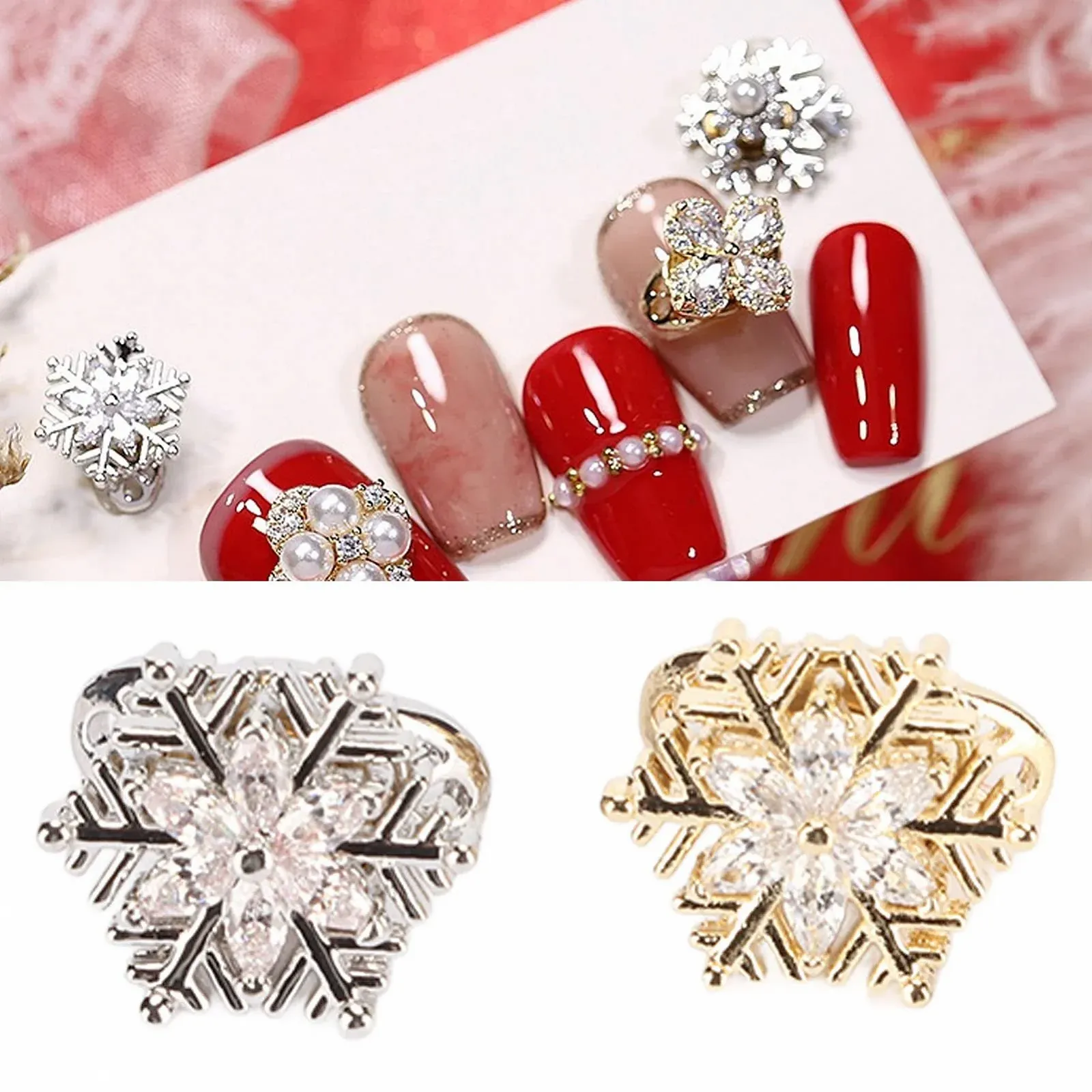 Украшение для ногтей Снежинка Кристаллы AB Стразы для ногтей Бриллианты Стекло Металл Самоцветы Камни Вращающиеся Блестящие Привлекательные Элегантные 3D Украшения для ногтей, фото №4