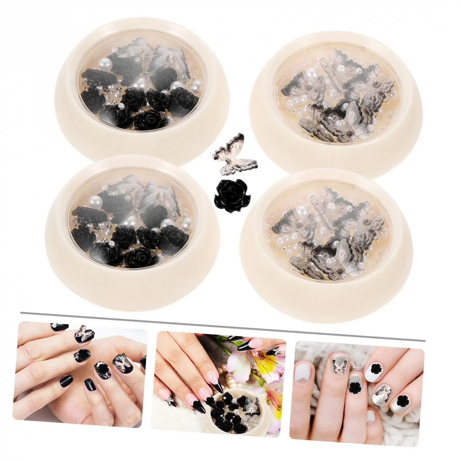 Украшения для ногтей Healeved Камелии из черного чая со стразами, благородные цветочные украшения для творческого маникюра и DIY-проектов для ногтей, фото №4