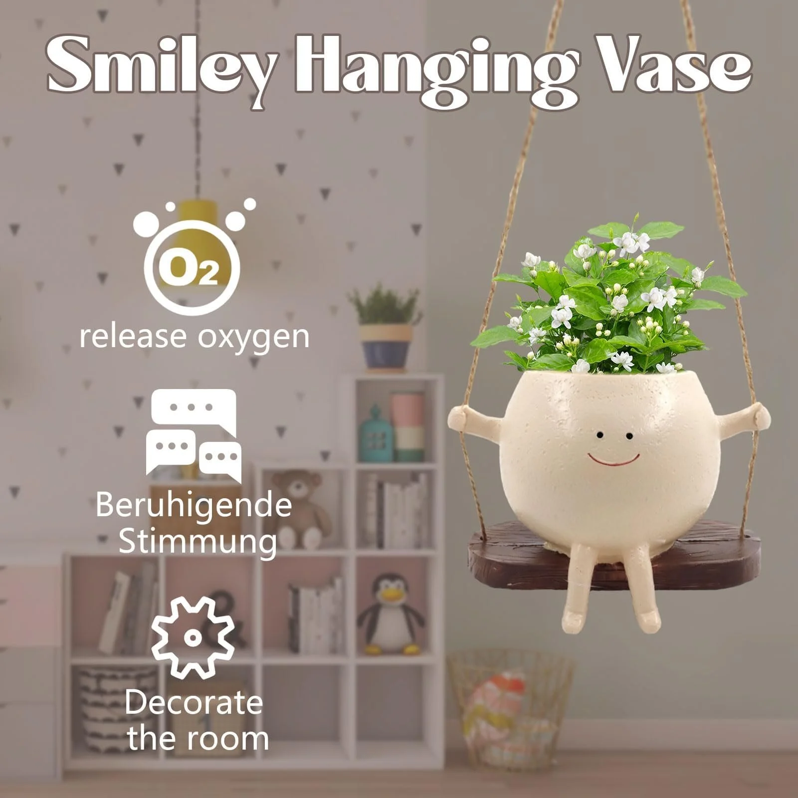 Підвісний квітковий горшок Swing Face усміхнене обличчя для сукулентів та квітів, фото №5