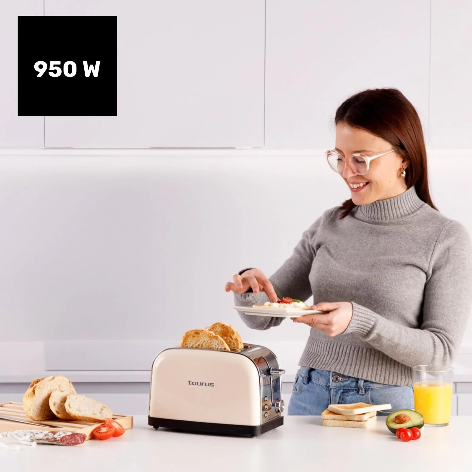 Тостер Taurus Vintage II Cream 950 Вт, 2 слоти, 7 рівнів підсмажування, 3 функції, корпус з нержавіючої сталі, самоцентрування, висувний піддон для крихт, зберігання кабелю, кремовий, фото №2