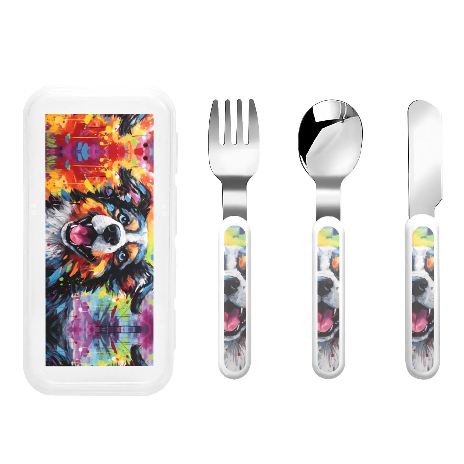 Набір дитячих столових приборів з малюнком собаки, фото №1 Набір дитячих столових приборів з малюнком собаки, фото №1