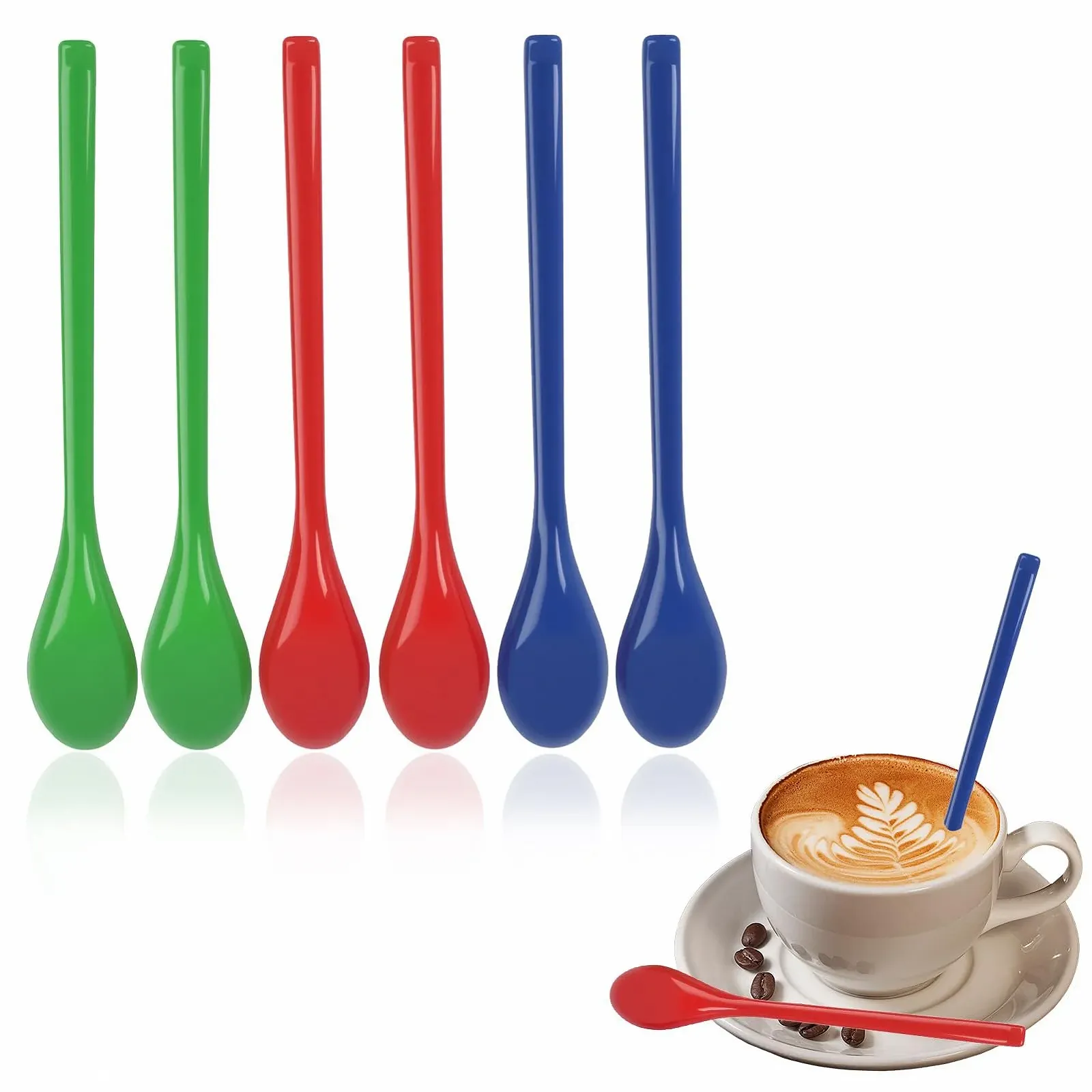 Набір пластикових ложок 6 шт. Різнокольорові з довгою ручкою, фото №1