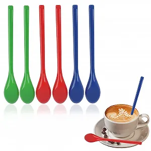 Набір пластикових ложок 6 шт. Різнокольорові з довгою ручкою - Фото 1