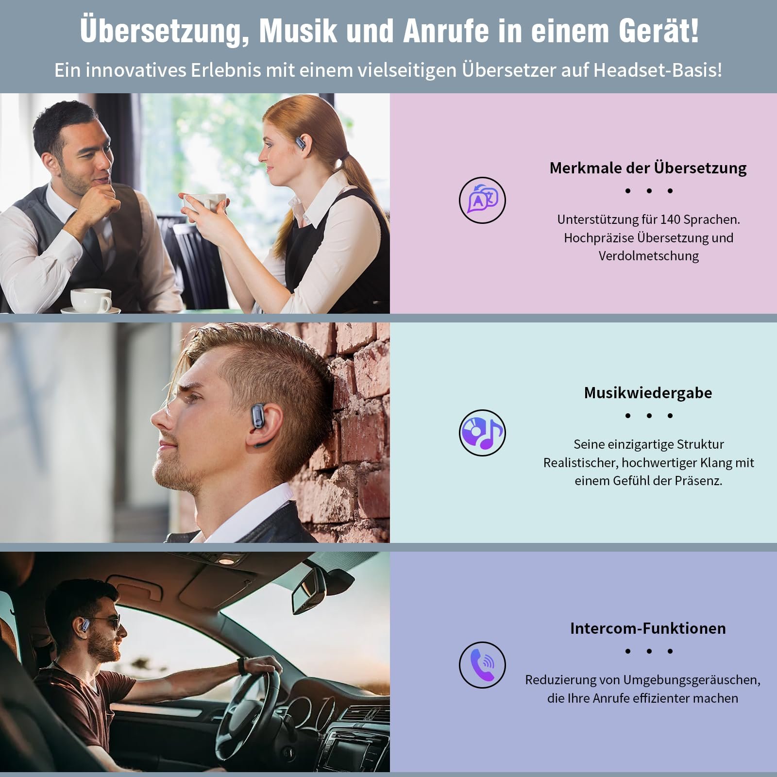 Навушники-перекладач KI 3 в 1, 164 мови, фото №4