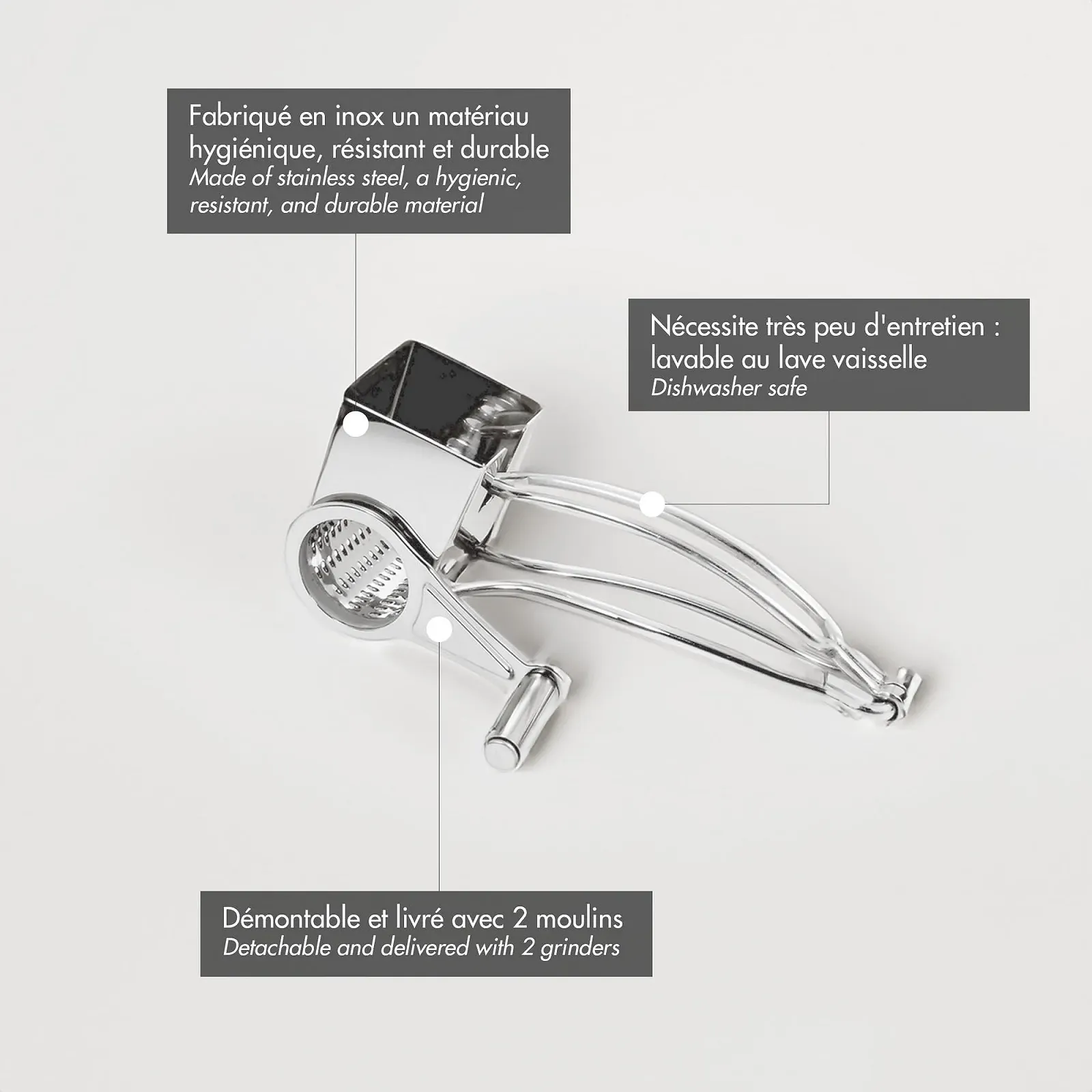 Млин-терка La Bonne Graine N3009X-2 для Грюєру та Пармезану Нержавіюча сталь 2 барабани, фото №2