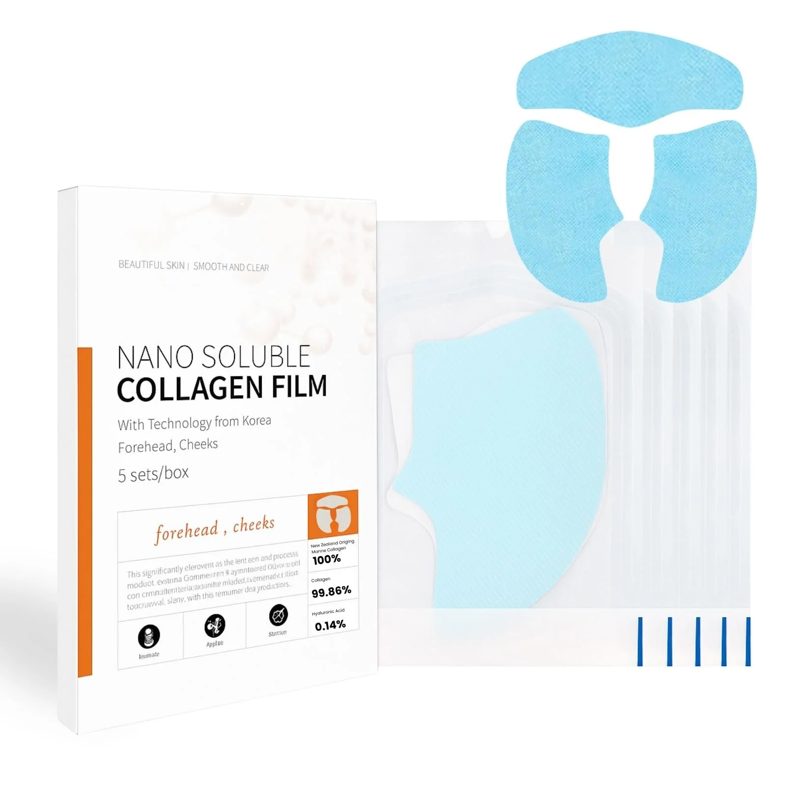 Плівка розчинного колагену, пакування з 5 штук, колагенова маска для пружності шкіри, фото №1