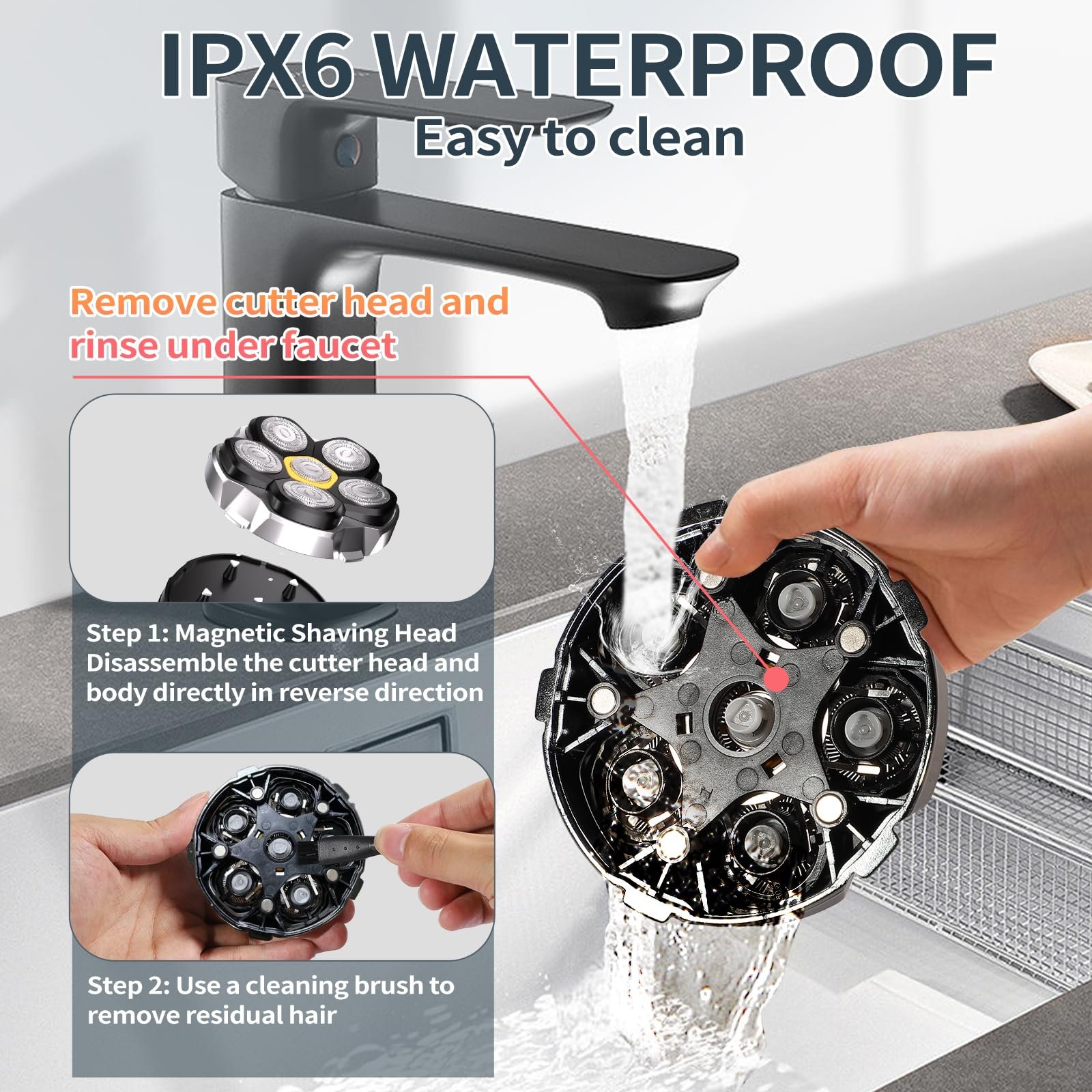 Электробритва для головы 6D Водонепроницаемая IPX6 LED-дисплей Магнитная головка, фото №7 Электробритва для головы 6D Водонепроницаемая IPX6 LED-дисплей Магнитная головка, фото №7