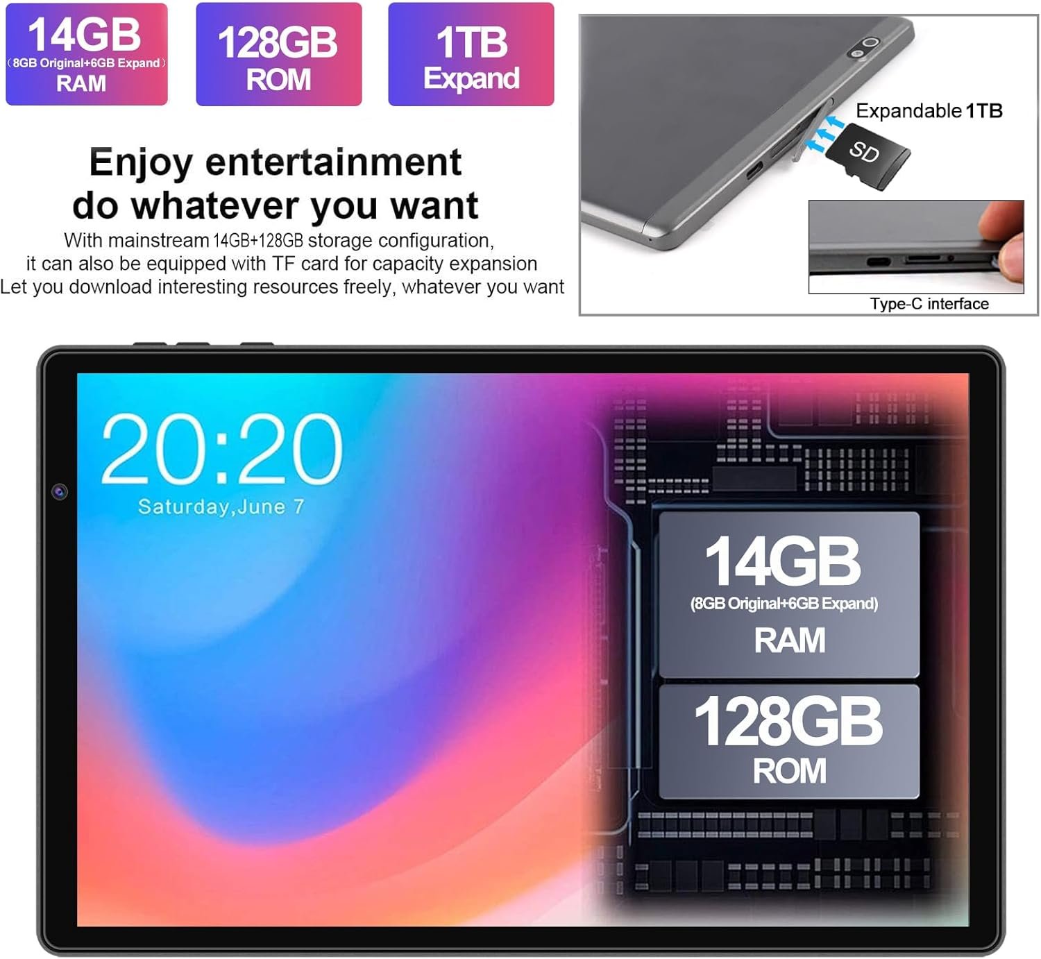 Планшет 10.1" FACETEL Q6 (8+6)/128Gb 8 ядер Android 13 8000 mAh Чорний, фото №3