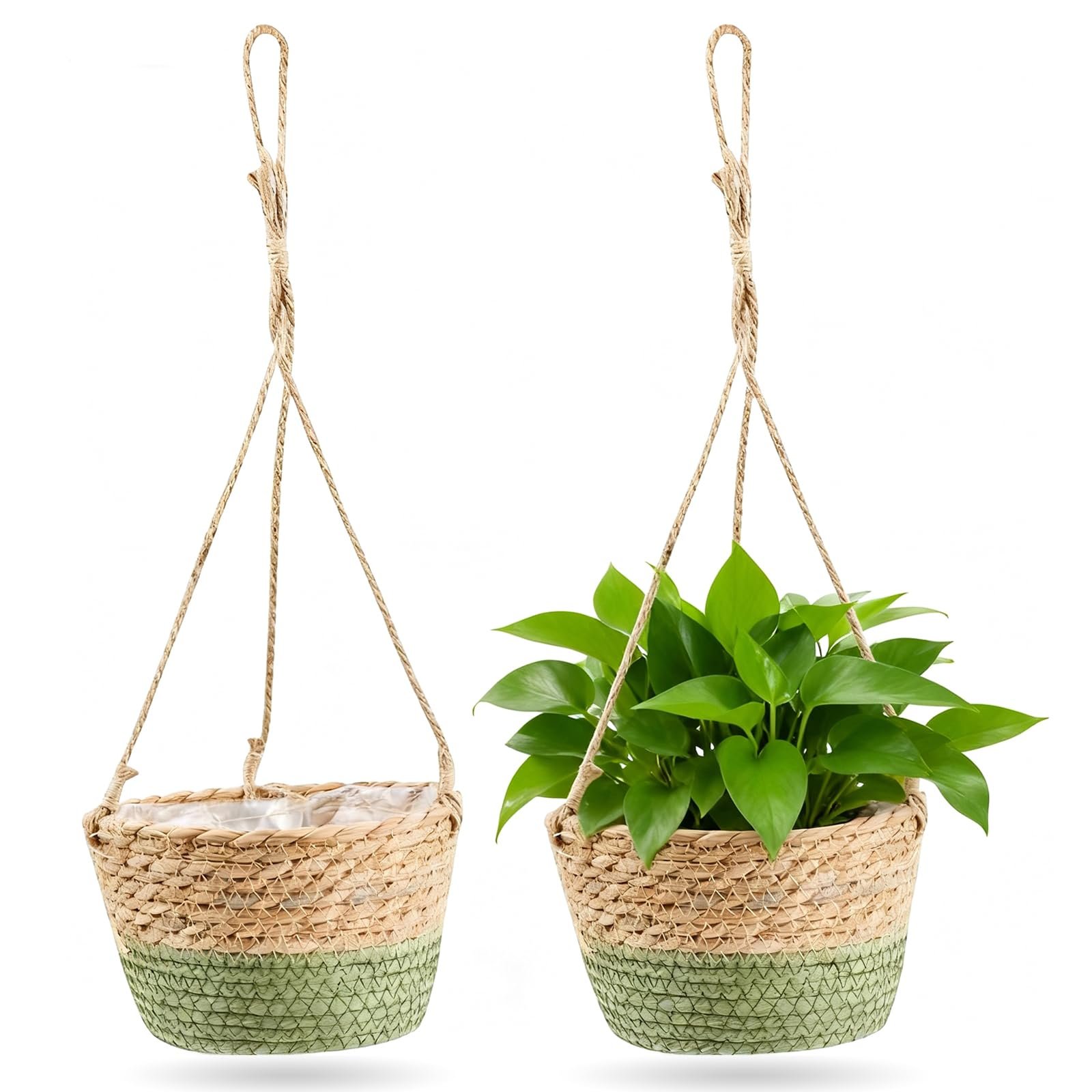 Підвісний кошик Seagrass макраме Набір 2 шт. Плетений з морської трави для рослин, фото №1 Підвісний кошик Seagrass макраме Набір 2 шт. Плетений з морської трави для рослин, фото №1