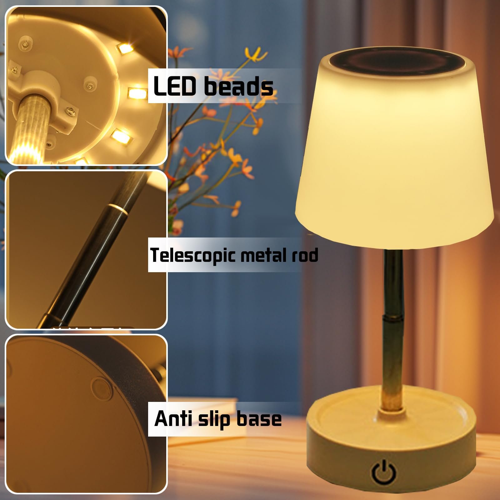 Настільна лампа LED акумуляторна USB телескопічна сенсорна 2 шт. Біла (A), фото №3