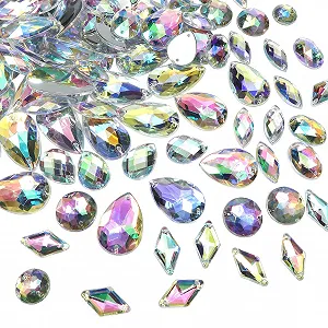 Пришивные AB кристаллы Акриловые граненые плоские стразы для шитья Хрустальные стразы разных форм для DIY рукоделия Одежда Обувь Сумка Декорация 117 шт - Фото 1