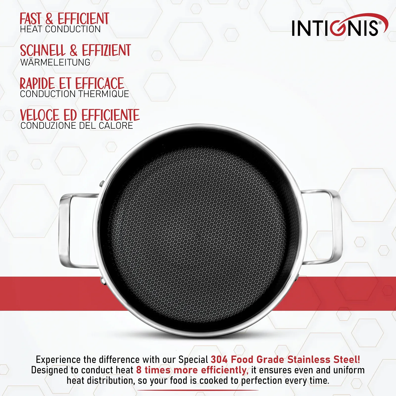 Каструля-кесероль Edelstahl 5 л 24 см з нержавіючої сталі з кришкою антипригарна, фото №4