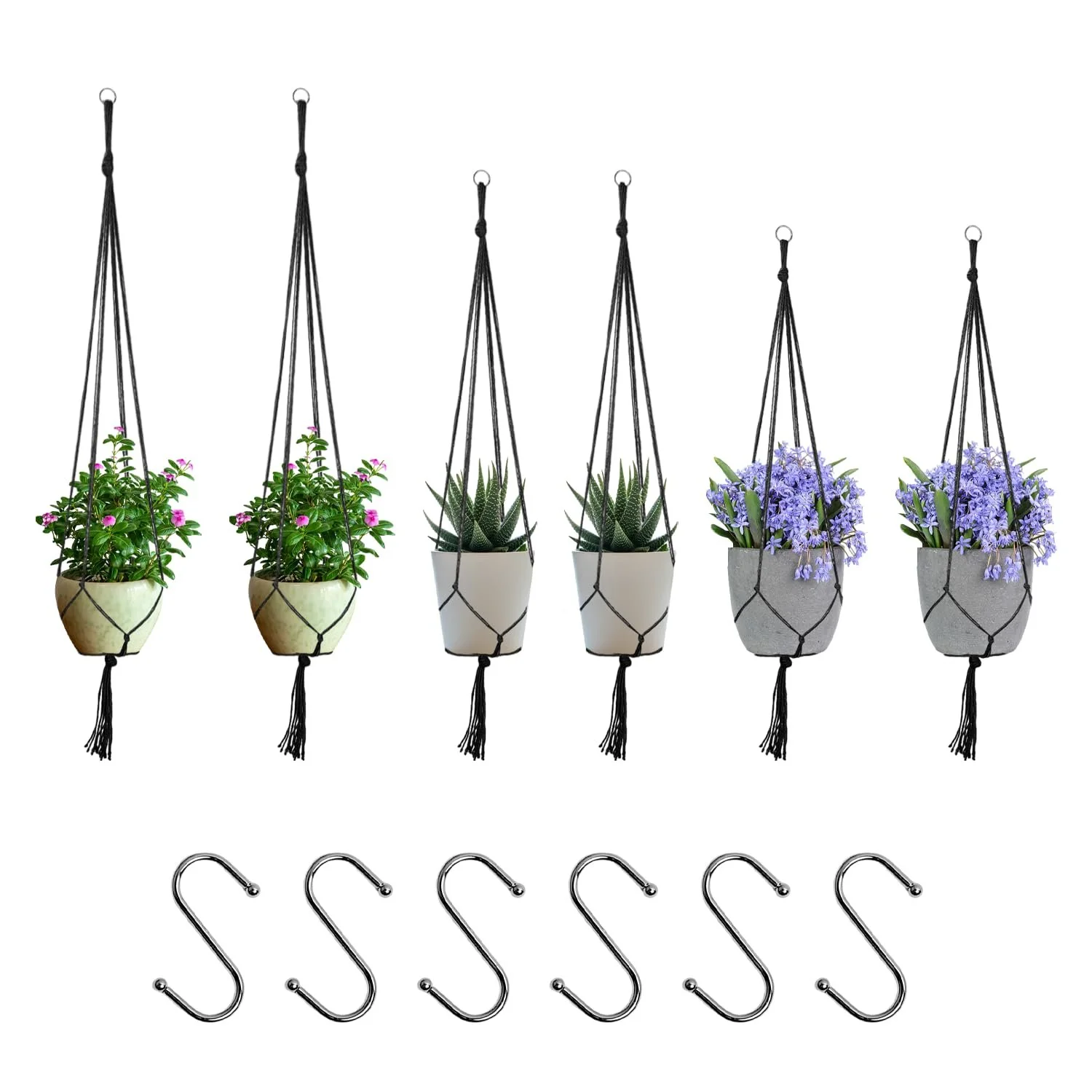 Підвісний кошик Lace Hanging Basket набір із 6 шт. бавовняна мотузка Чорний, фото №1