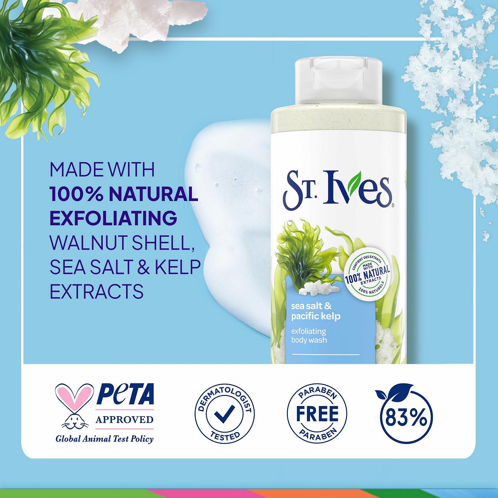 Гель-эксфолиант для душа St. Ives Purifying Sea Salt & Pacific Kelp с морской солью и водорослями 650 мл, фото №4 Гель-эксфолиант для душа St. Ives Purifying Sea Salt & Pacific Kelp с морской солью и водорослями 650 мл, фото №4