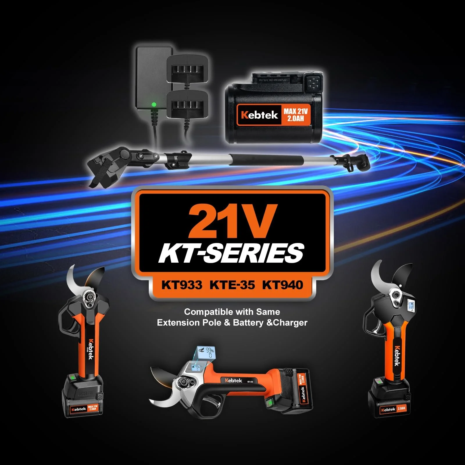 Секатори електричні Kebtek Professional 35 мм 18 V 2 Ah, фото №7