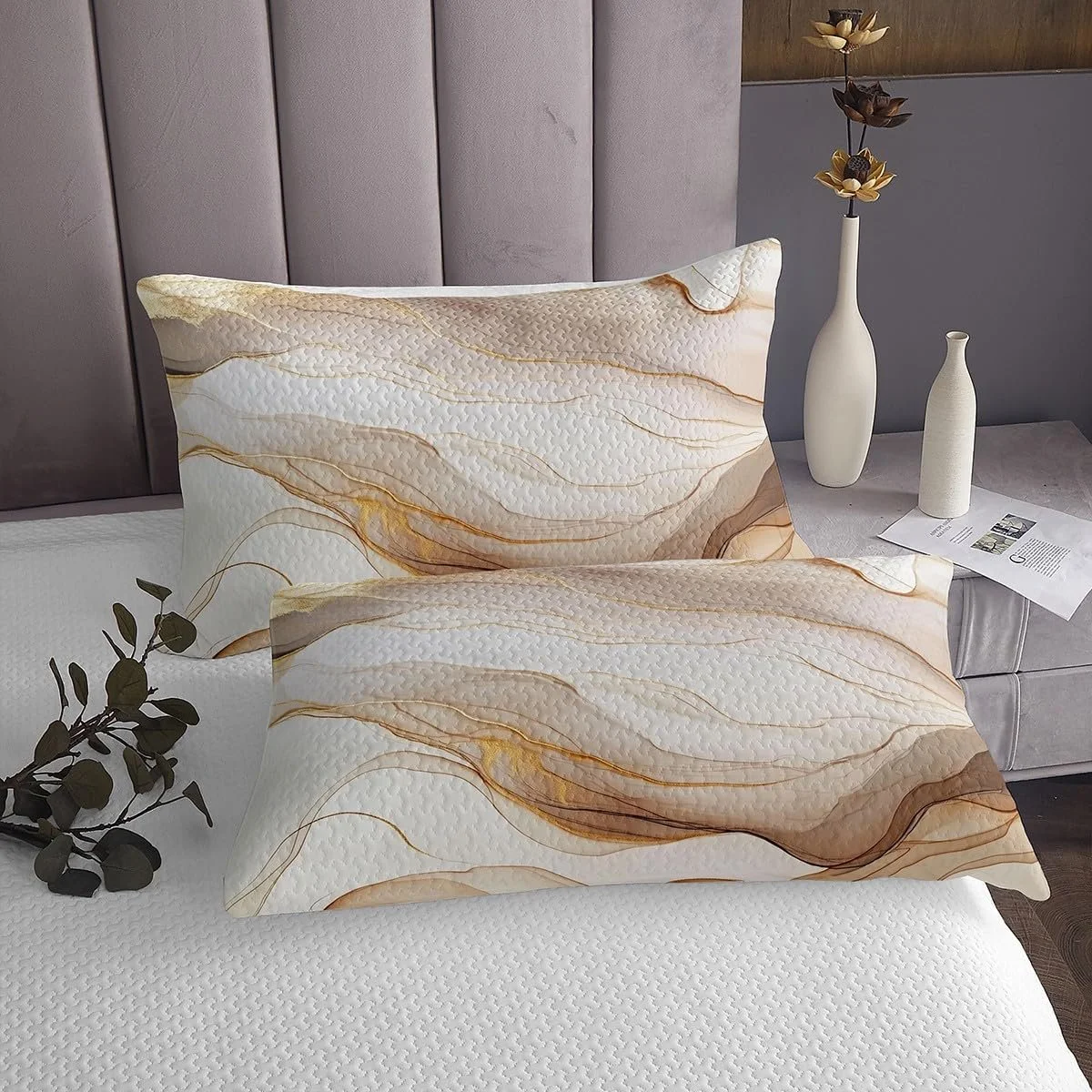 Покрывало Абстрактный Мрамор Коричневая Текстура для взрослых женщин мужчин детей Мраморный Градиент 260x240см Современный Эстетический Галстук-Краска Накидка на кровать 2 Наволочки, фото №4