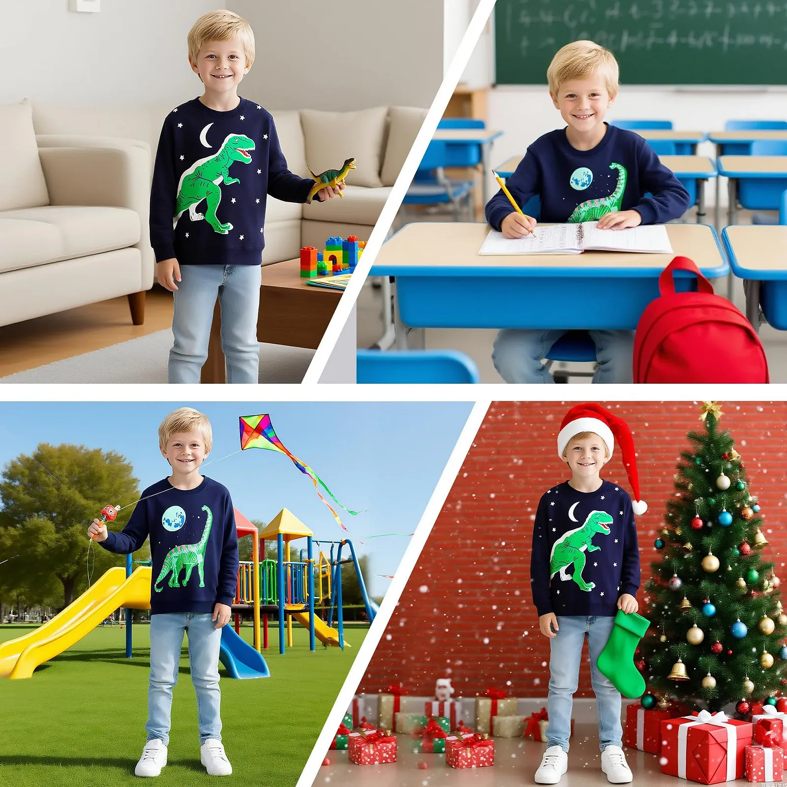 Свитшот Hoseay для мальчиков, светящийся в темноте, хлопковый пуловер, детская толстовка с динозавром, рубашка с длинными рукавами, мягкая активная одежда, уличная одежда, верхняя одежда на Хэллоуин, 2-7 лет, размер 92-122, фото №5