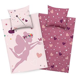 Детское постельное белье Aminata 135 x 200 см, детское, для девочек, хлопковое, двустороннее, принцесса, сердечки, молния YKK, розовое - Фея Эльф Фея Единорог - Фото 1