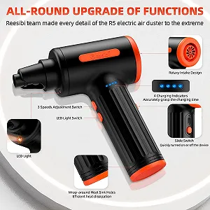 Електрична повітродувка Reesibi R5 90 W Безщітковий мотор 90,000 RPM 3 швидкості 7500 mAh 15 W Fast Charging synthetic.ua - Фото 1