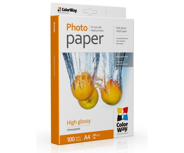 Фотопапір ColorWay глянсовий A4 200 г/м² 100 арк PG200100A4, фото №1