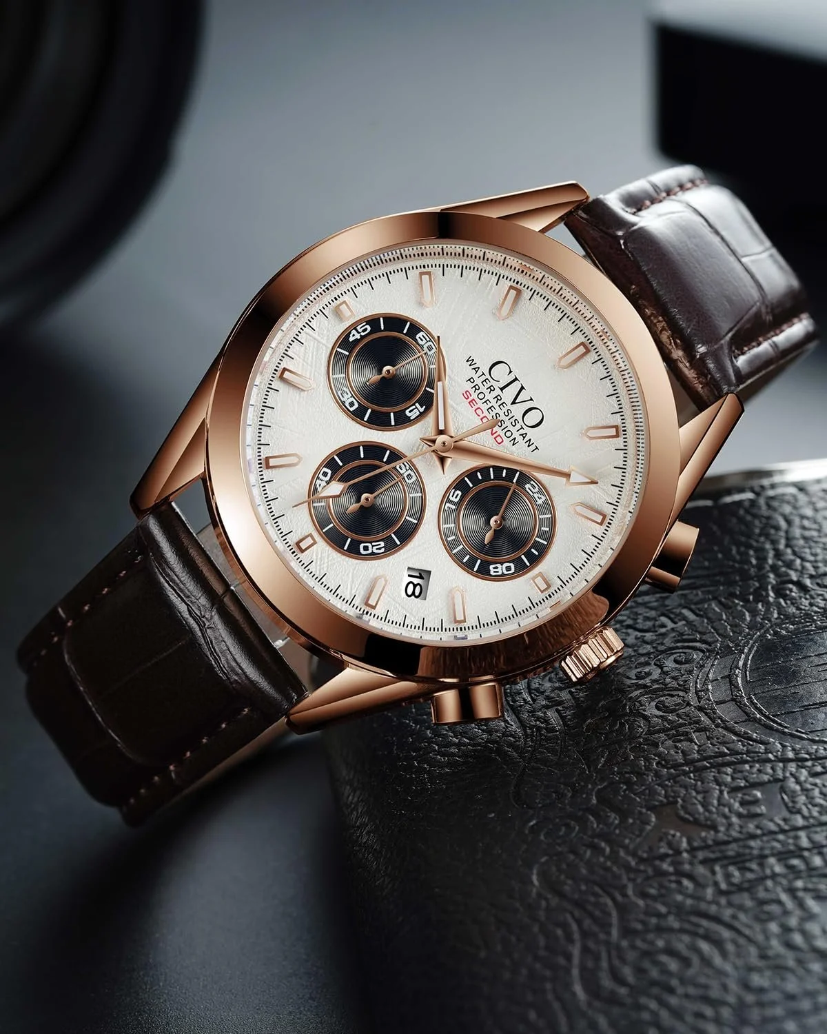 Чоловічий годинник CIVO Хронограф: аналоговий годинник з нержавіючої сталі зі шкіряним ремінцем, фото №9