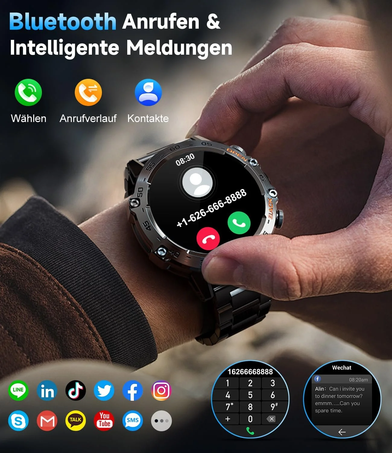 Смарт-годинник SUNKTA Чоловічий Black Stainless Steel, фото №2 Смарт-годинник SUNKTA Чоловічий Black Stainless Steel, фото №2