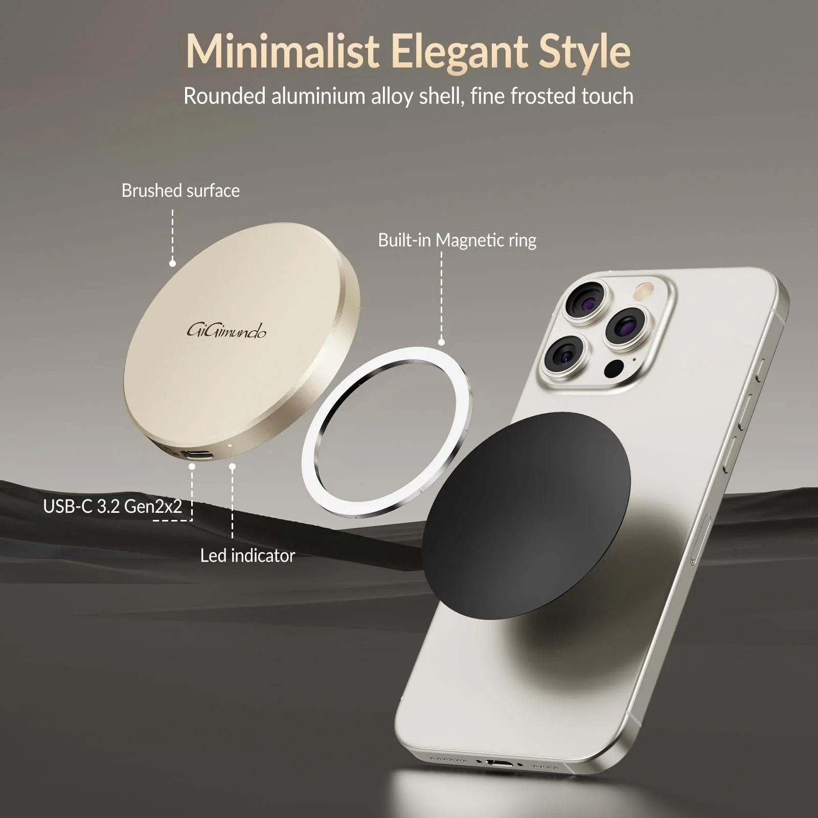 Портативный SSD GiGimundo GQ20 2TB USB-C Ultra-Slim Magnetic Round Design, фото №4