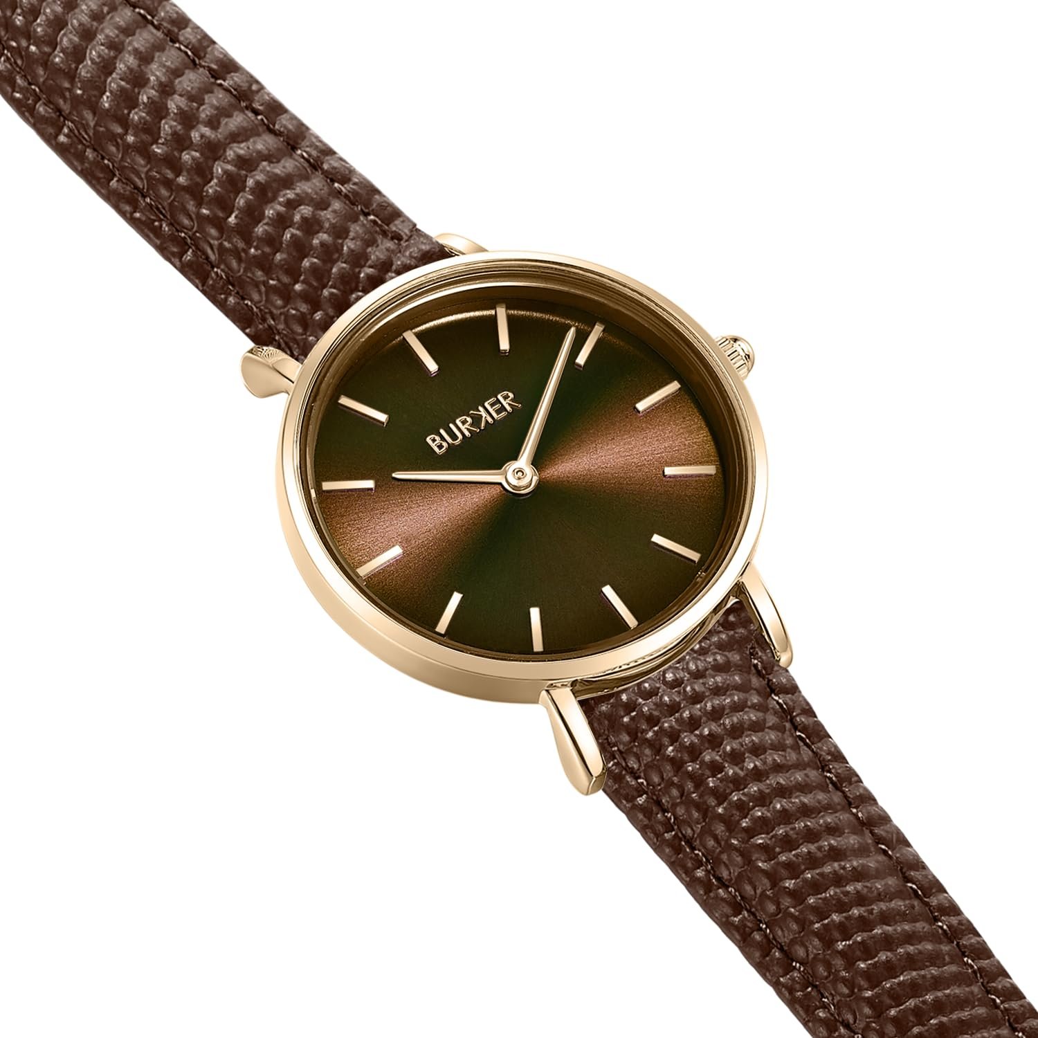 Женские часы BURKER Ruby Petite круглые классические аналоговые водонепроницаемые 3 ATM, золотисто-коричневые, 28 мм, фото №3
