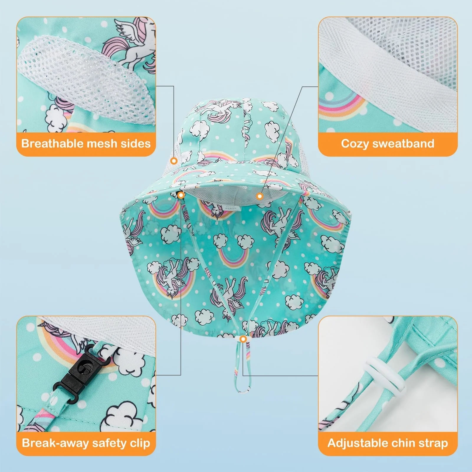 Набір капелюх та окуляри для дівчаток літній Unicorn Rainbow для дітей, фото №3