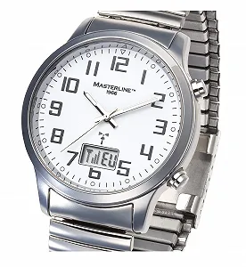 Радиоуправляемые часы Masterline1966 ML06228012, аналого-цифровые, нержавеющая сталь, гибкий браслет, белые и серебристые, браслет synthetic.ua - Фото 1