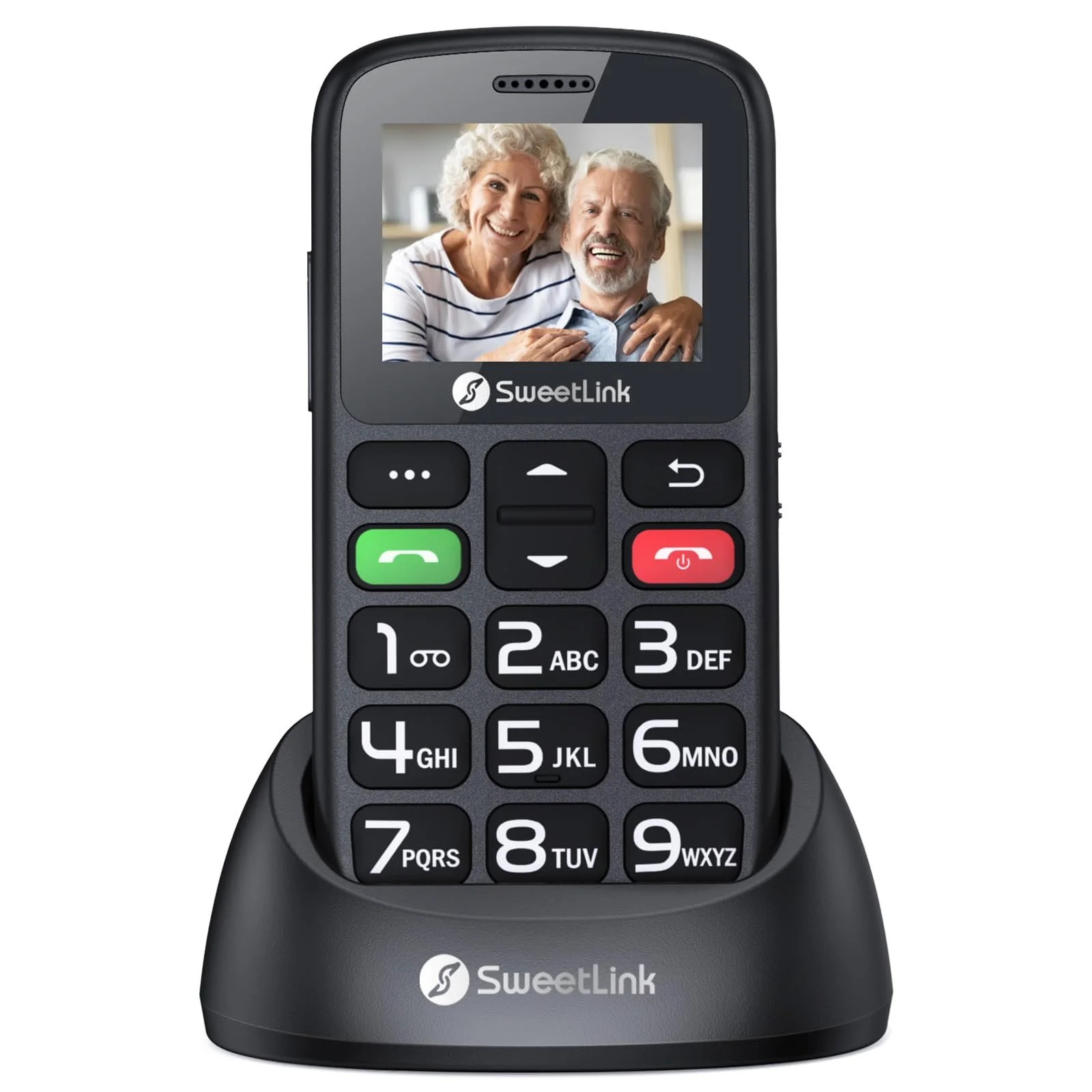 Мобільний телефон SweetLink S2PLUS для літніх людей без контракту - Dual SIM 2G GSM з батареєю 1400 мАг, кнопка екстреного виклику SOS, 1.77-дюймовий дисплей з великими кнопками, зарядна станція та FM-радіо, фото №1