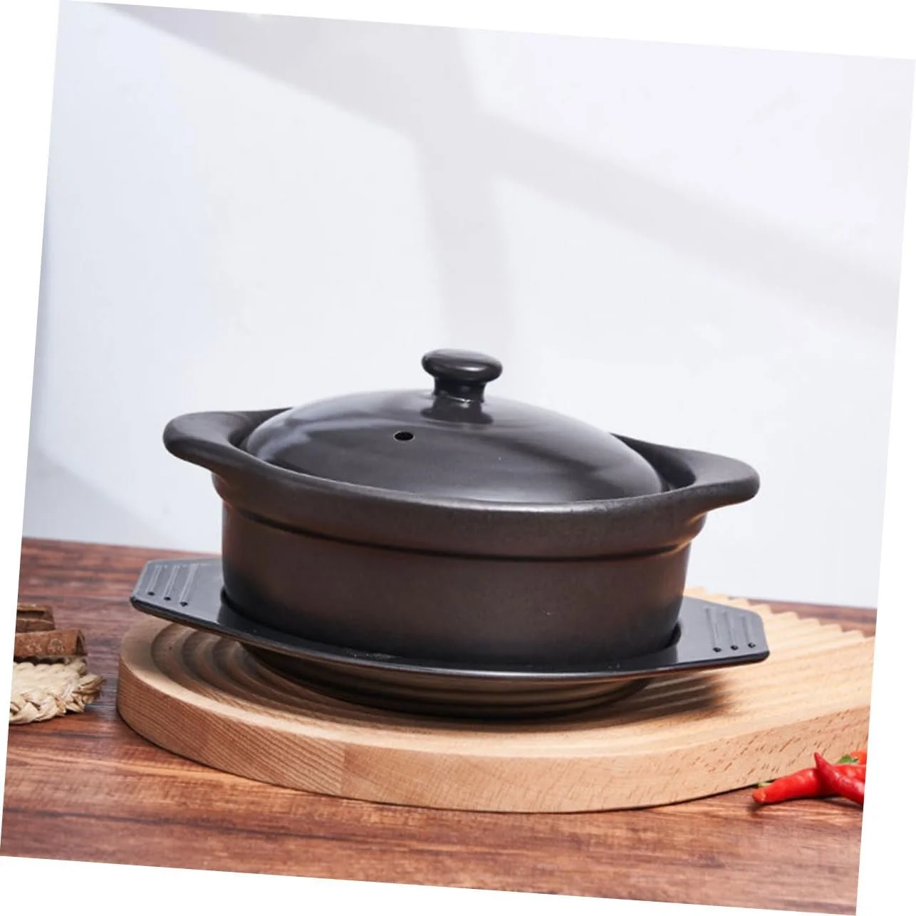 Кастрюля для тушения керамическая с крышкой и подставкой термостойкая ударопрочная многофункциональная, фото №4