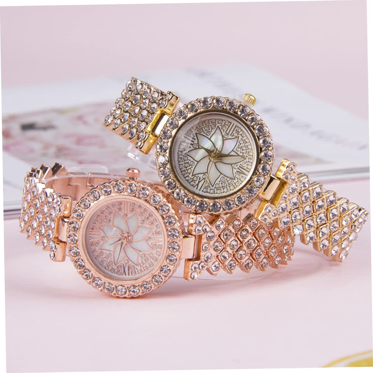 Кварцевые часы OATIPHO Diamond Женские Серебряные Часы Золотые Часы Золотые Часы со сверкающими акцентами и стразами, фото №8