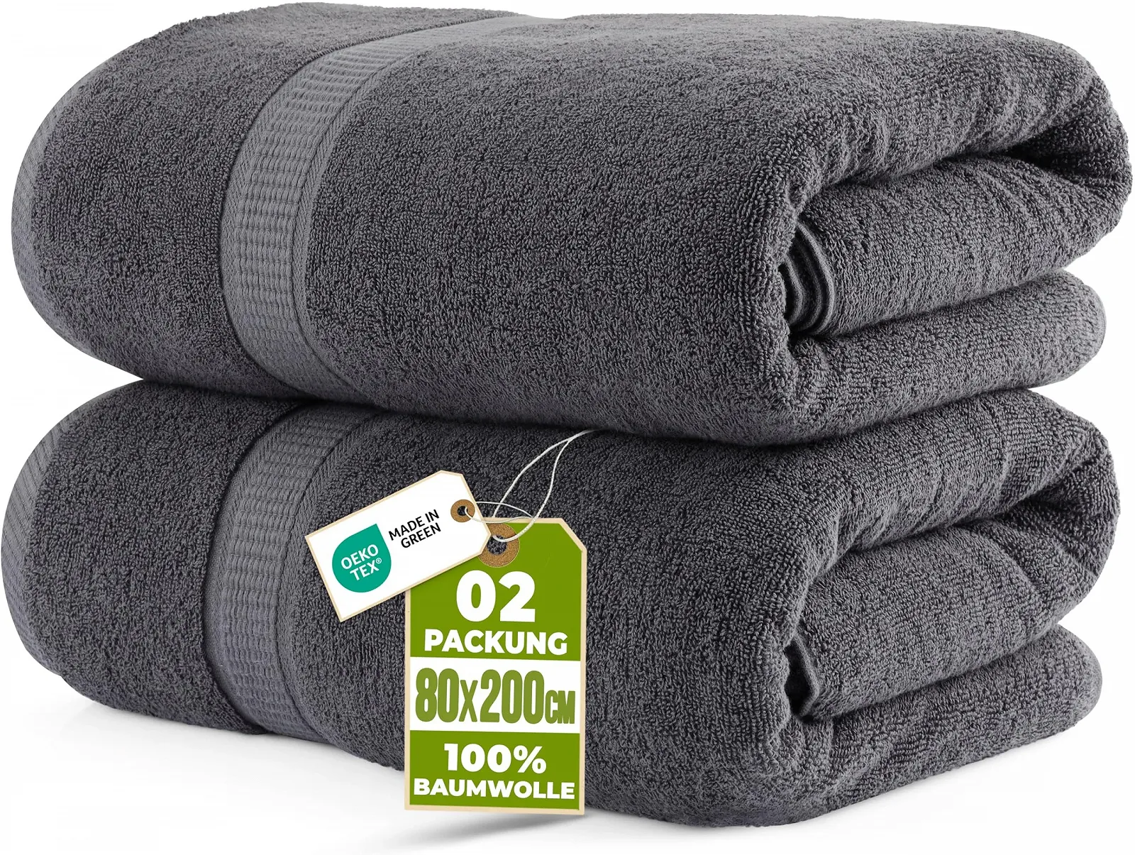 Набір рушників  Utopia Towels 80 x 200 см 100% бавовна з петлею 2 шт. XXL Сірий, фото №1