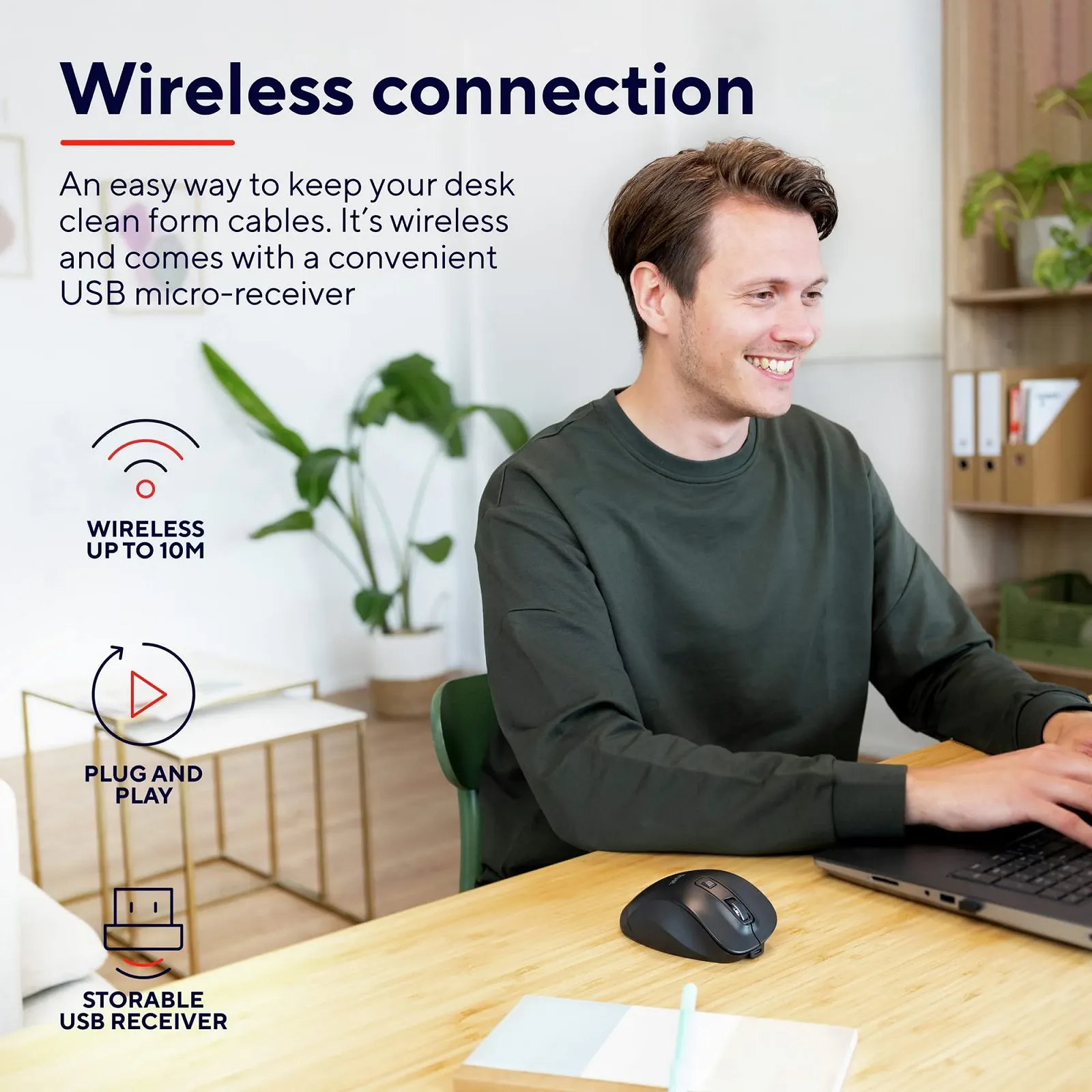 Мышь Trust Fyda беспроводная аккумуляторная, 800-2400 DPI, 6 кнопок, с упором для большого пальца и пальцев, 2,4 ГГц с USB-приемником, эргономичная, фото №5