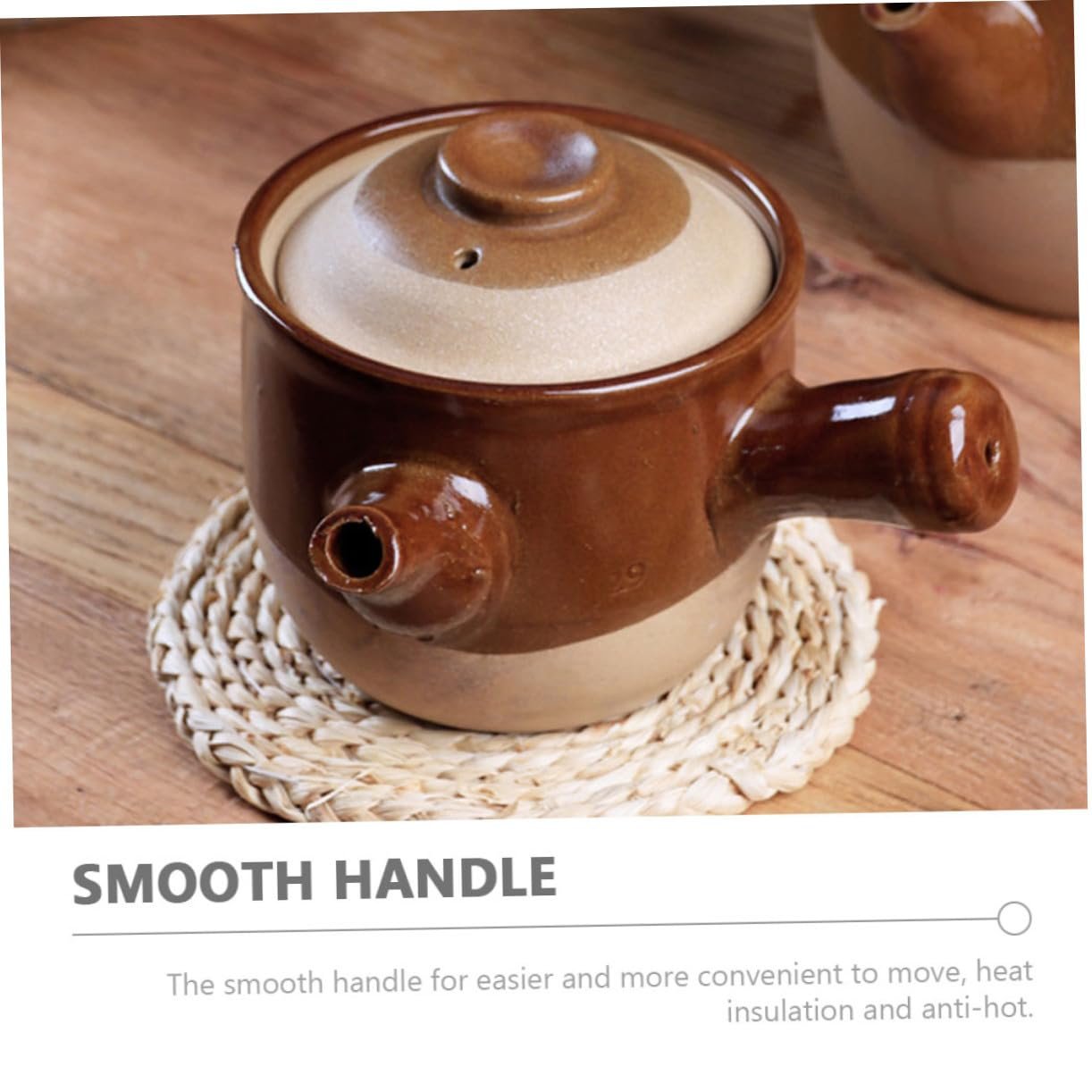 Горшок глиняный SOLUSTRE для китайской медицины небольшой полуглянцевый жаростойкий с гладкой ручкой для открытого огня и газовых плит, фото №2