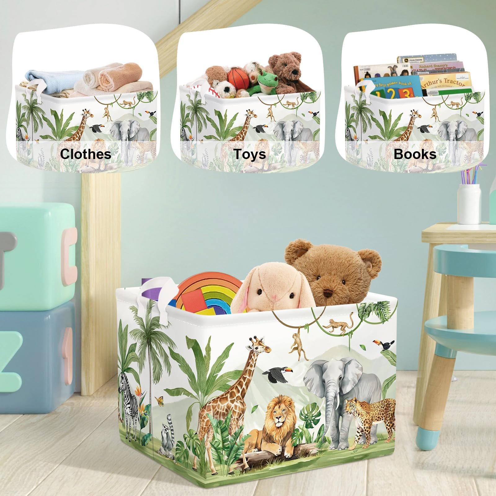 Корзина HUUMONSS Safari Animals Детская для игрушек Складная для мальчиков и девочек 36 л, фото №5