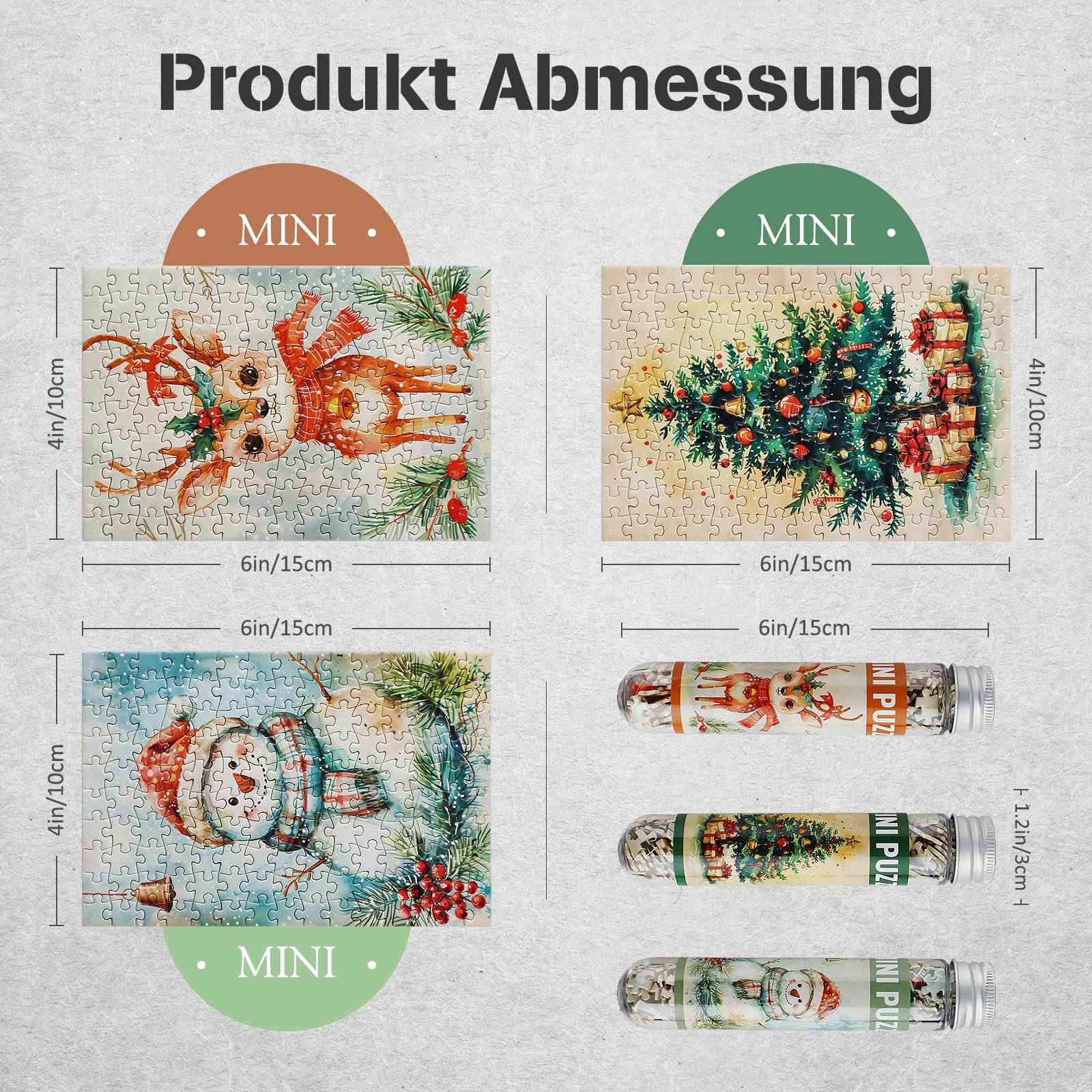 Міні-пазли MISITU Pack of 3 Snowman Elk Christmas Tree 150 елементів 15 x 10 см, фото №2