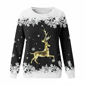 Рождественский джемпер для девочек Золотой олень Принт Забавный рождественский джемпер Рождественская одежда Рождественская толстовка Длинный рукав Детский Длинный рукав Круглый вырез Зимняя рождественская одежда Джемпер для девочек-подростков synthetic.ua - Фото 1