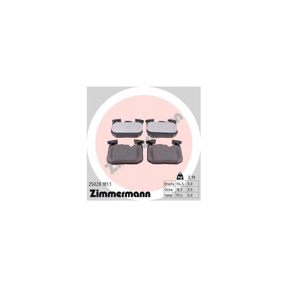 Комплект гальмівних колодок ZIMMERMANN 25028.181.1 для BMW передній міст, фото №1 Комплект гальмівних колодок ZIMMERMANN 25028.181.1 для BMW передній міст, фото №1