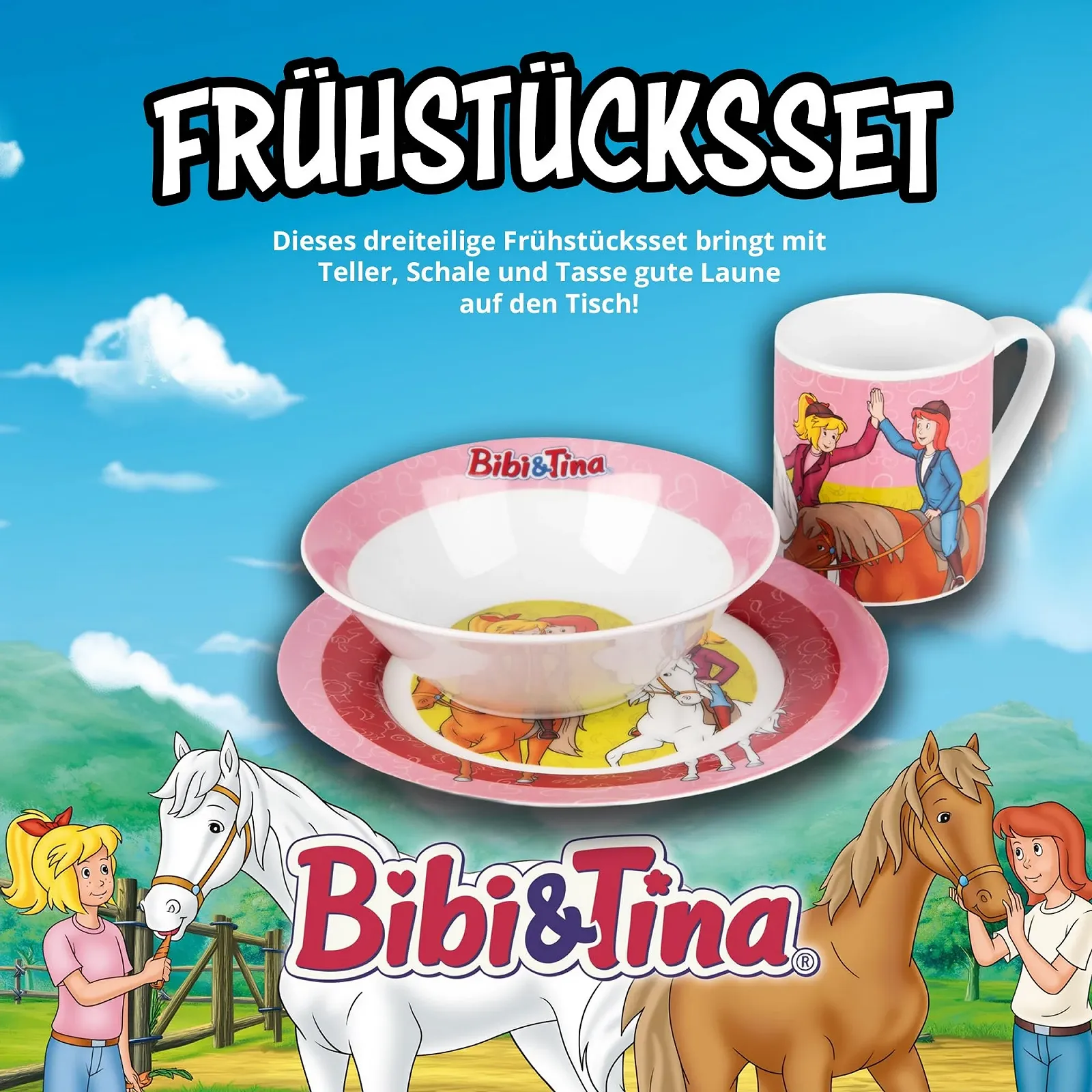 Набор детской посуды United Labels Bibi & Tina из 3 предметов, розово-красный, фарфоровый, фото №2 Набор детской посуды United Labels Bibi & Tina из 3 предметов, розово-красный, фарфоровый, фото №2