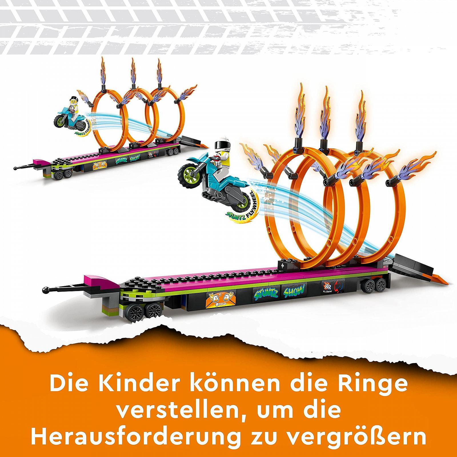 Конструктор LEGO City Stuntz 60357 Трюковий вантажівка Вогняний виклик з мотоциклом з маховиком і мініфігурками 2023 для дітей від 6 років, фото №4 Конструктор LEGO City Stuntz 60357 Трюковий вантажівка Вогняний виклик з мотоциклом з маховиком і мініфігурками 2023 для дітей від 6 років, фото №4