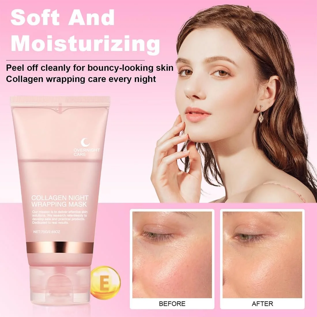 Ночная маска Collagen, маска для лица Collagen Overnight Wrapping Peel Off, корейская маска Collagen Peel Off, маска Collagen Wrapping с кисточкой для всех типов кожи (2 шт. / пробный набор), фото №6