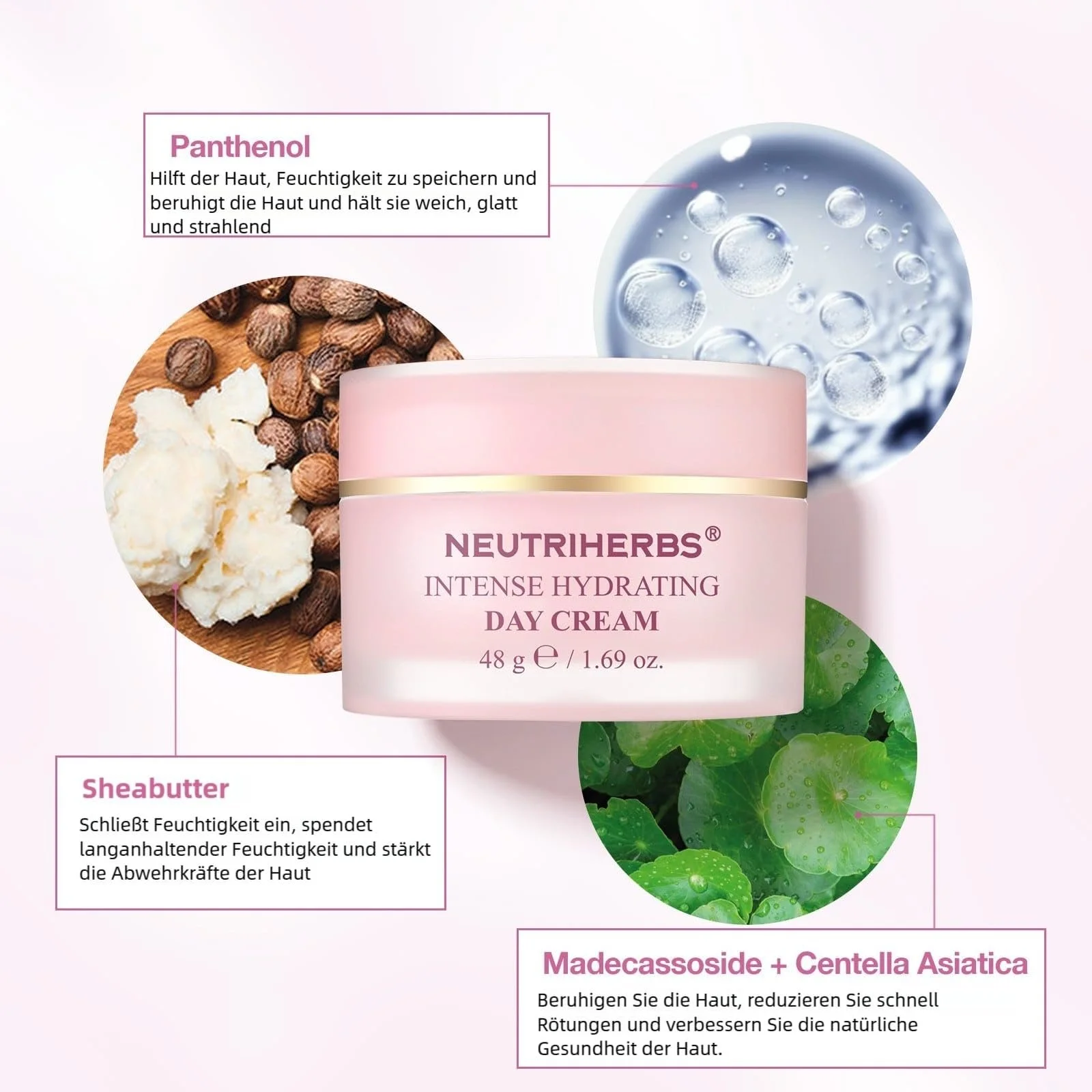 Денний зволожувальний крем Neutriherbs Intensive Moisturising 48 г З пантенолом проти почервонінь для сухої та чутливої шкіри, фото №2