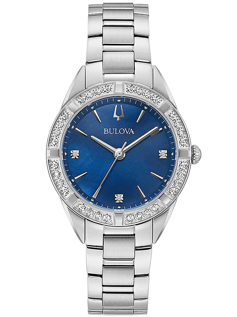 Часы женские Bulova 96R243 Аналоговые Кварцевые с браслетом из нержавеющей стали, серебристо-синий, Браслет, фото №1