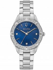 Часы женские Bulova 96R243 Аналоговые Кварцевые с браслетом из нержавеющей стали, серебристо-синий, Браслет - Фото 1