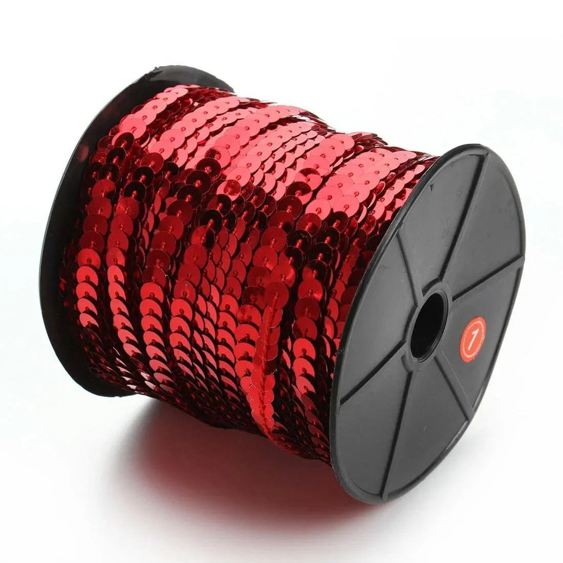 Стрічка з паєтками Кругла 6 мм, 100 ярдів, Червоний, фото №1