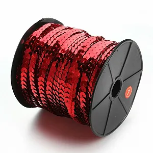 Лента с пайетками Круглая 6 мм, 100 ярдов, Красный - Фото 1